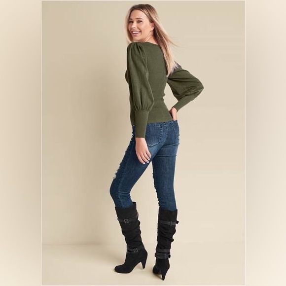 NEW Venus Puft Sleeve Sweater in Olive - Picture 2 of 12